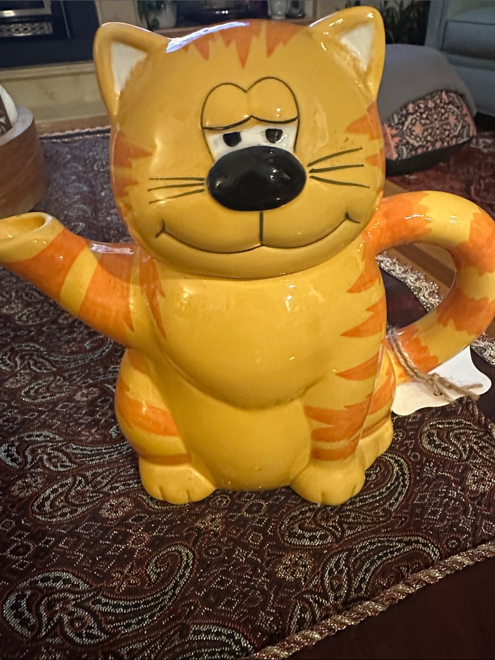 Yellow Orange Cat Ceramic Teapot - Cute Cat Design